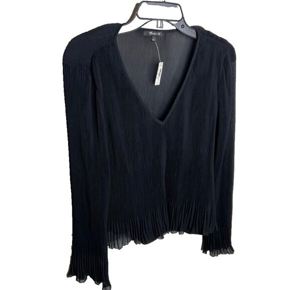 Madewell $82 Pleated Flare Sleeve Top Black Size XS NN935 - Picture 4 of 7